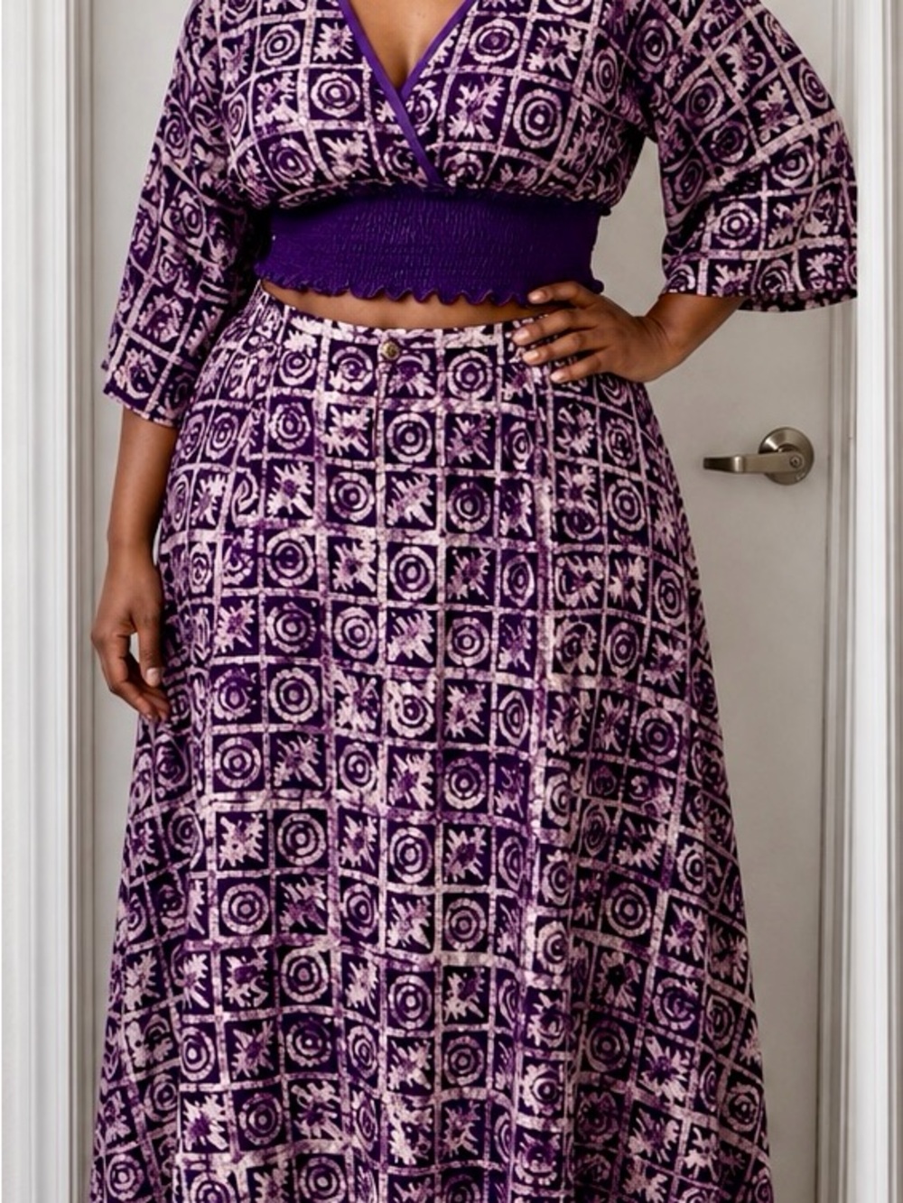 Purple Patterned Maxi Skirt Set — Elegant Women's Two-Piece